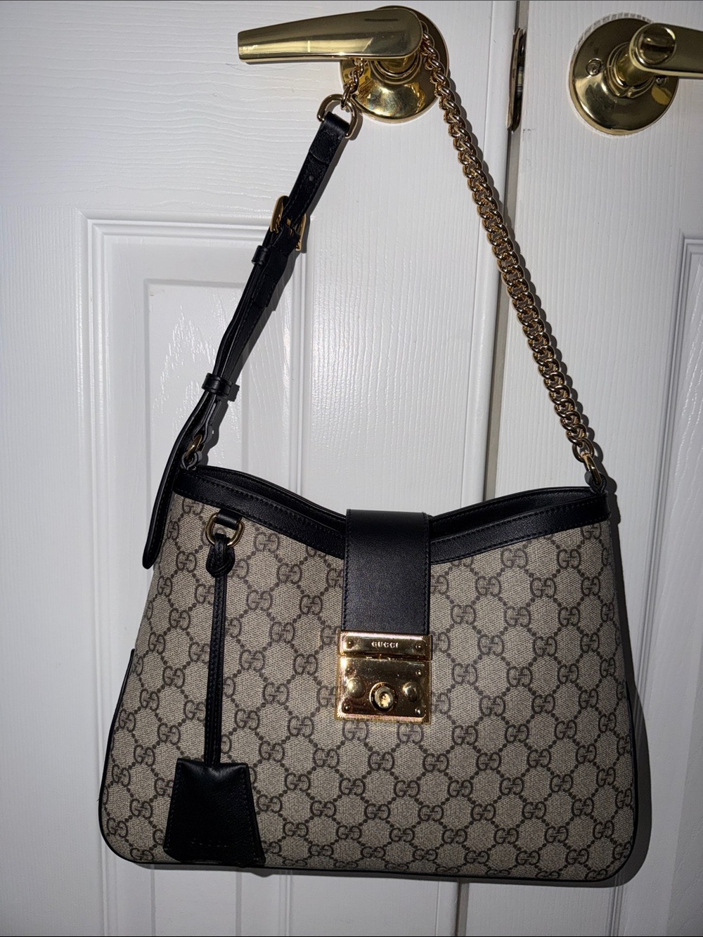 Gucci Medium Supreme Padlock Beige with Black Leather trim